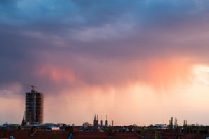 Severe weather over Berlin, clouds, rain, construction site Steglitzer Kreisel Severe weather over Berlin, clouds, rain, construction site Steglitzer Kreisel